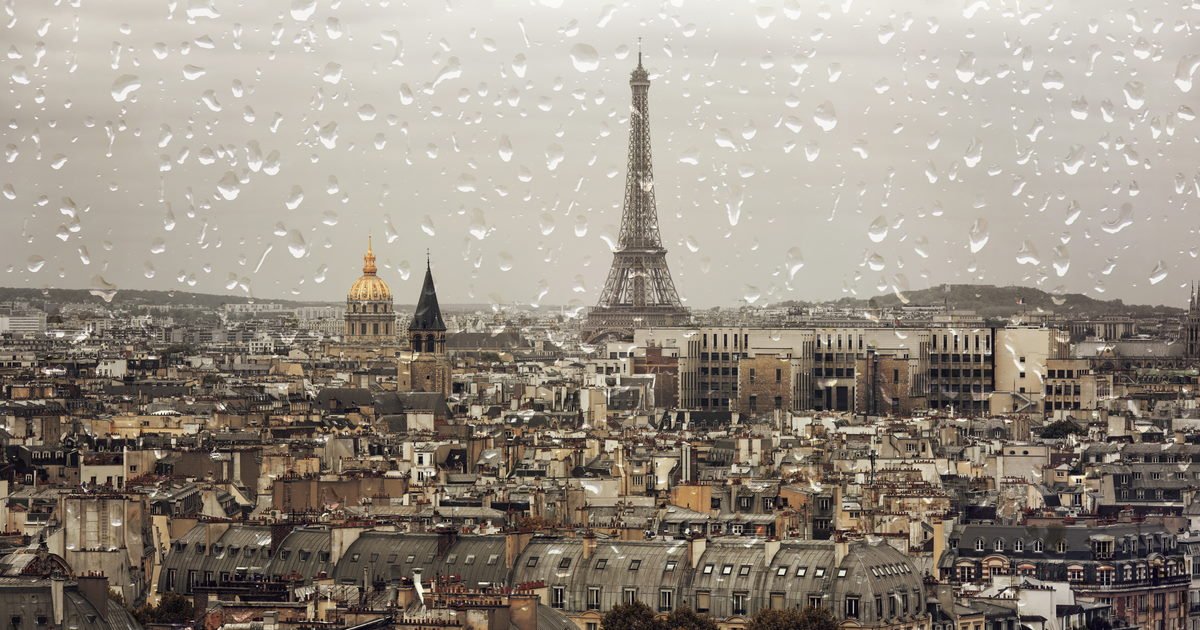 Rainy day in Paris in France